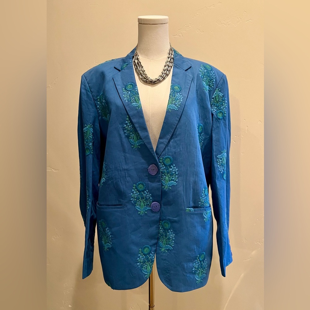 Vibrant Blue Embroidered Blazer